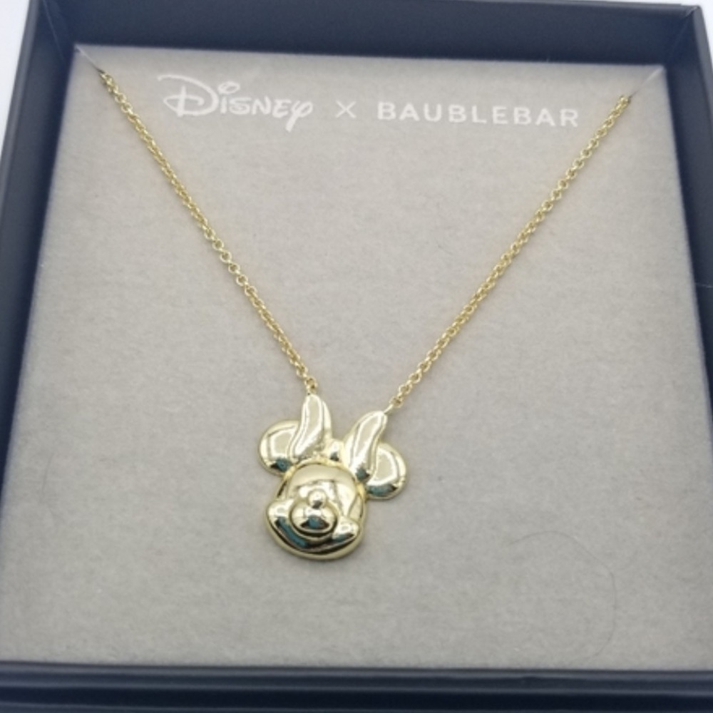NWT Disney X Baublebar Goldtone Minnie Mouse Dimensional Face With Bow Necklace‍
